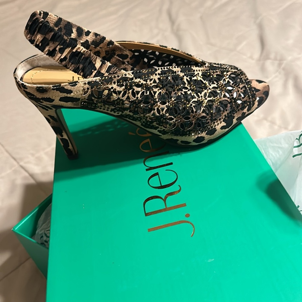 Odila Animal Print Rhinestone Peep Toe Slingback Dress Sandals Size 7